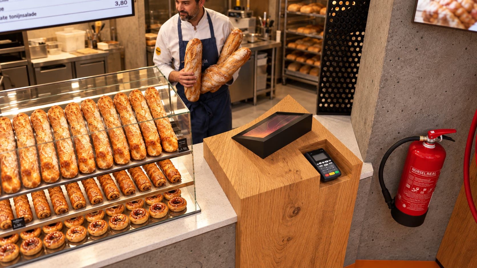 The Croustico bakery counter with fresh baguettes