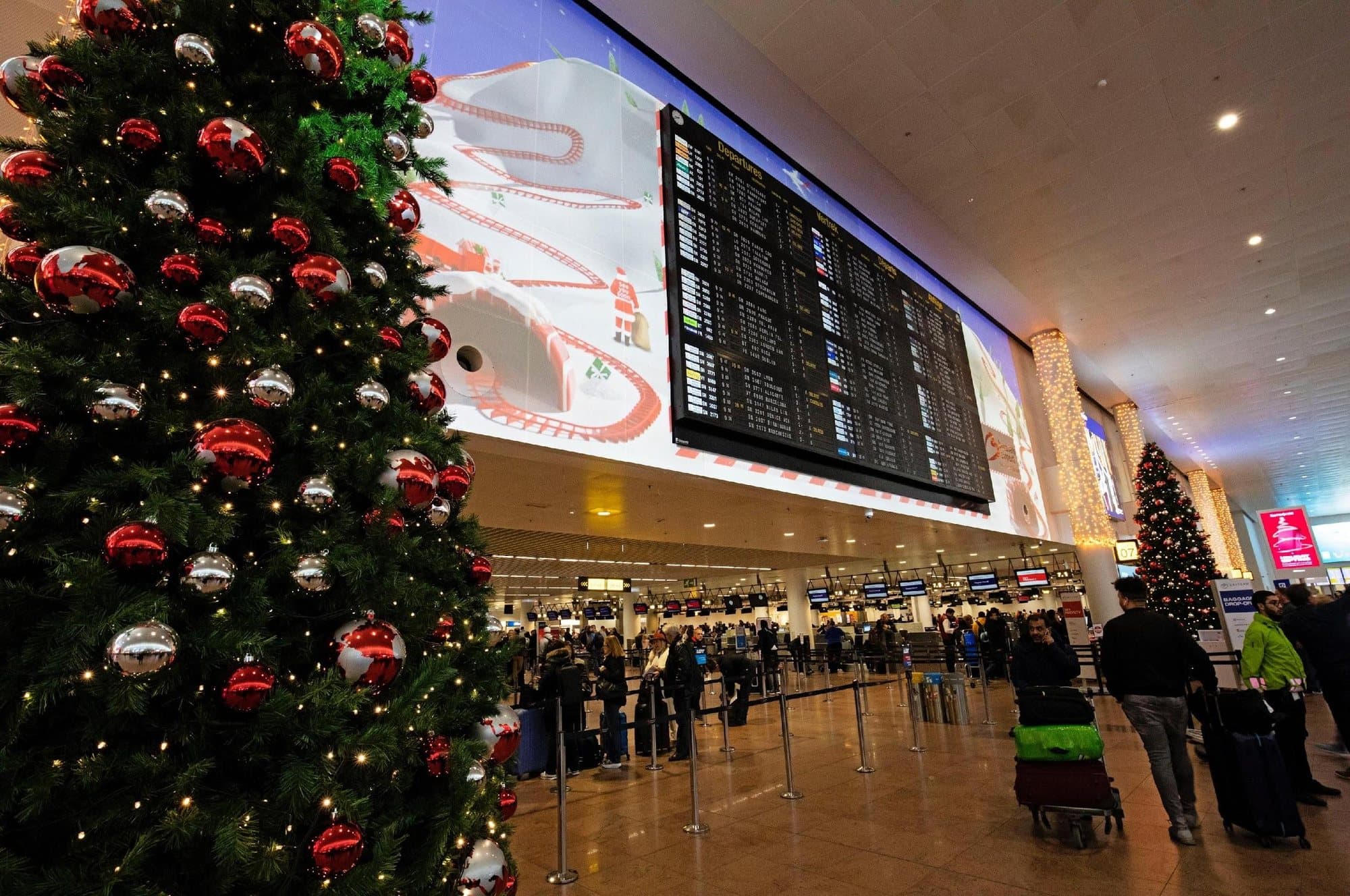The Brussels Airport departure hall decorated for Christmas