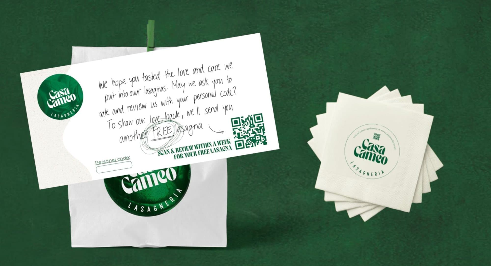 Casa Cameo review cards and a QR flyer