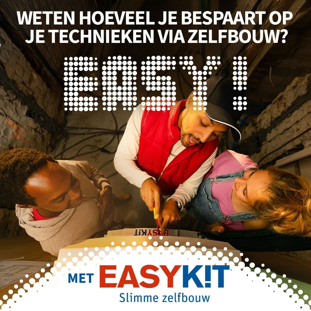 Easykit social ad: “Weten hoeveel je bespaart op je technieken via zelfbouw? EASY!”