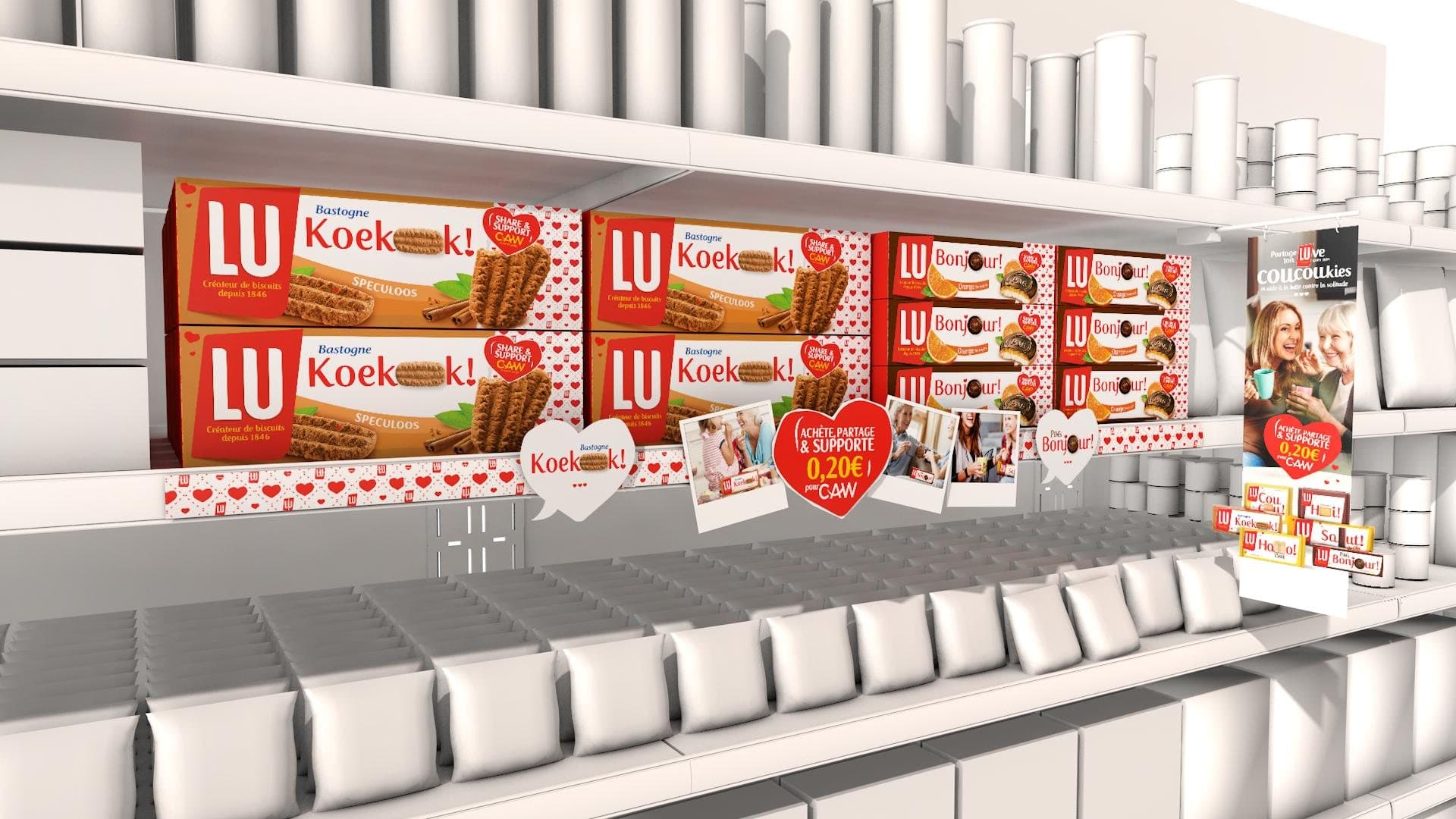 LU Koekoekske pack and shelf design in a supermarket aisle