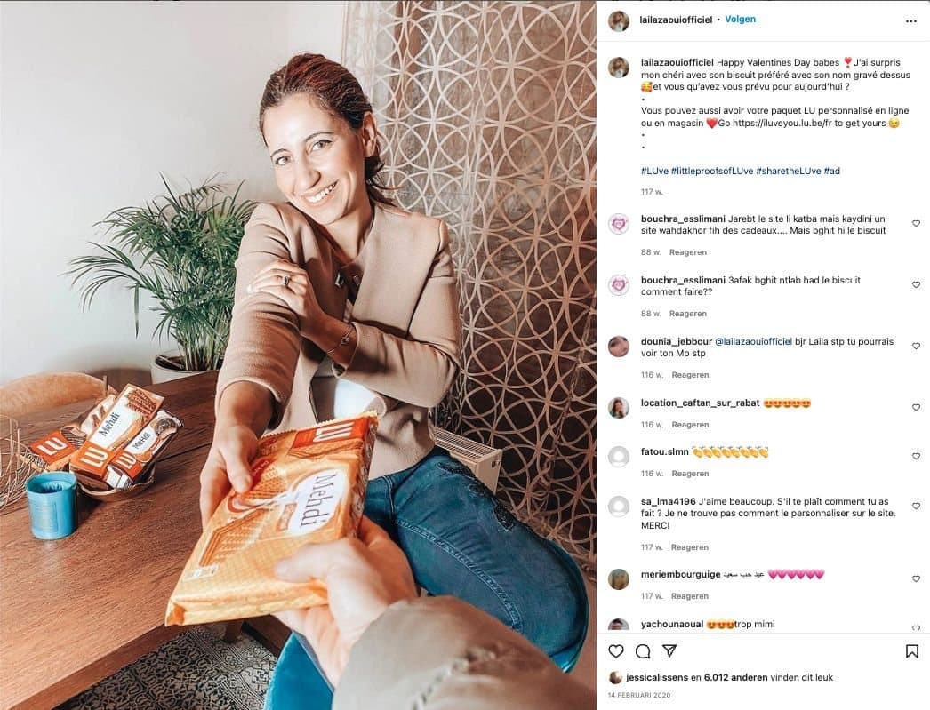 User-generated post of a woman sharing LU biscuits, with comments