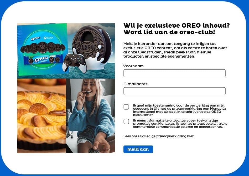 OREO fan recruitment: sign-up page for the OREO club